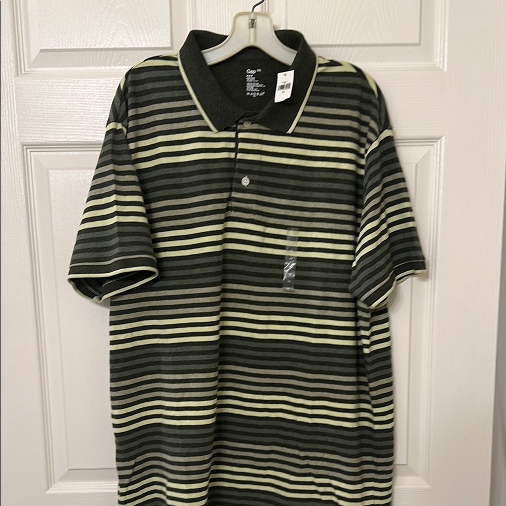 Gap Men's Green & Gray Striped Polo Golf Casual Shirt 100% Cotton Sz XXL NWT